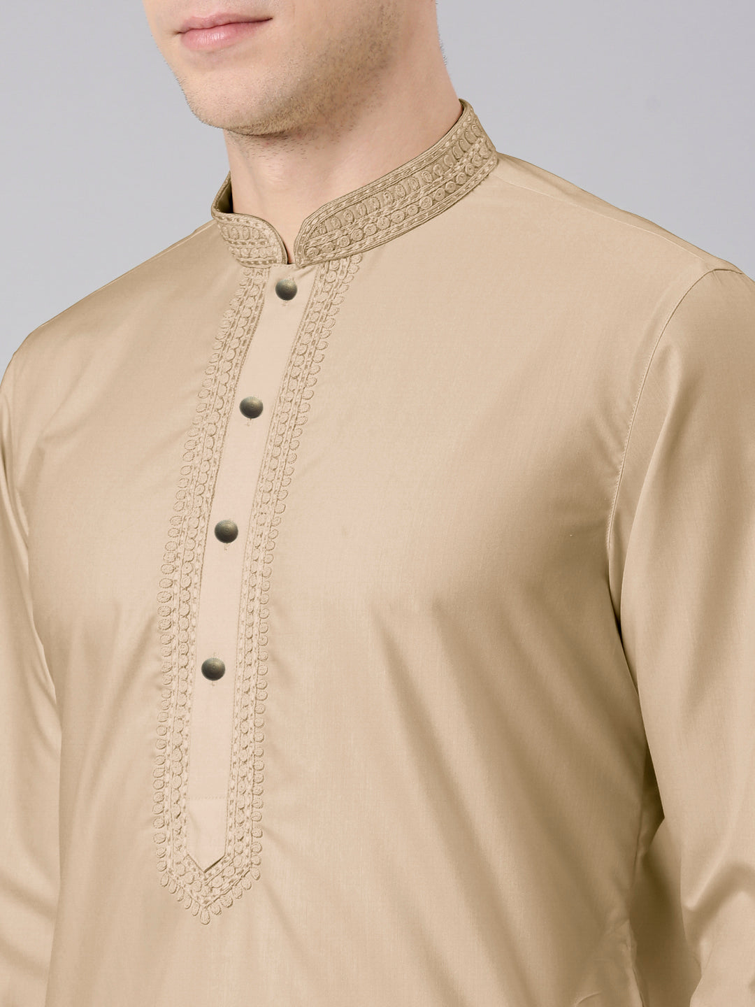 Beige Cotton Dori Embroidery Kurta Set