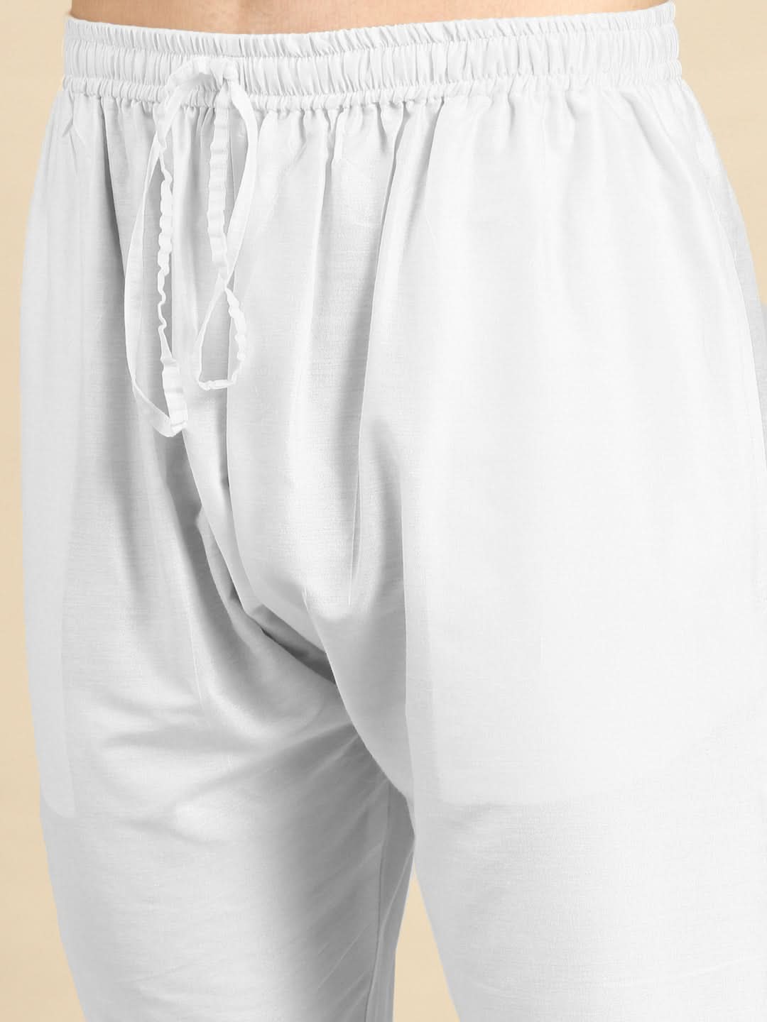 White Cotton Pathani Kurta Set with Patch pocket