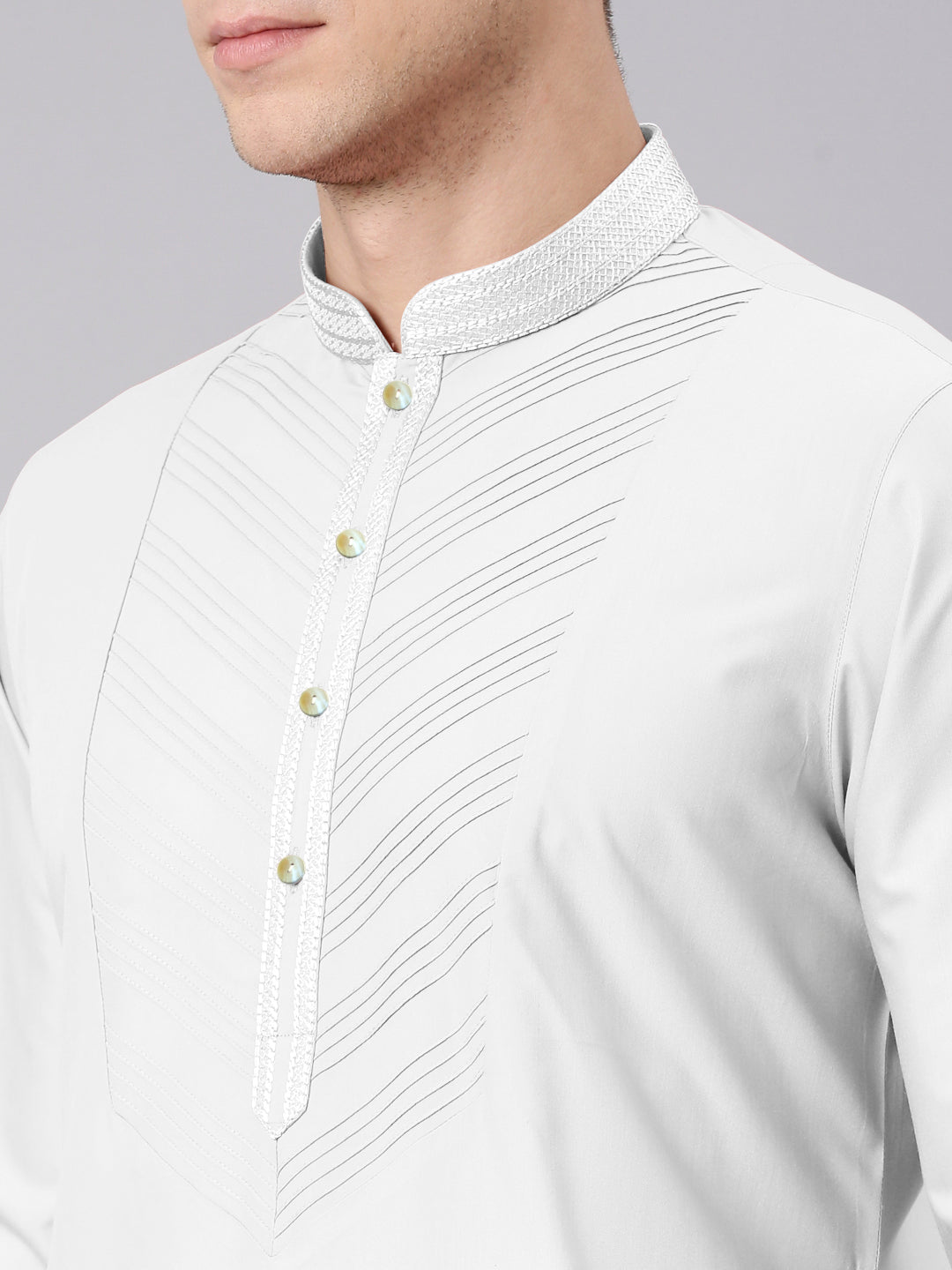 White Pleated Cotton Kurta Set