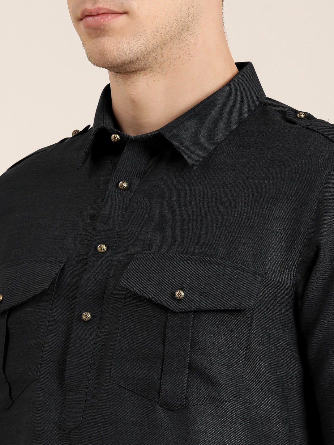 Black Cotton Pathani With Salwar