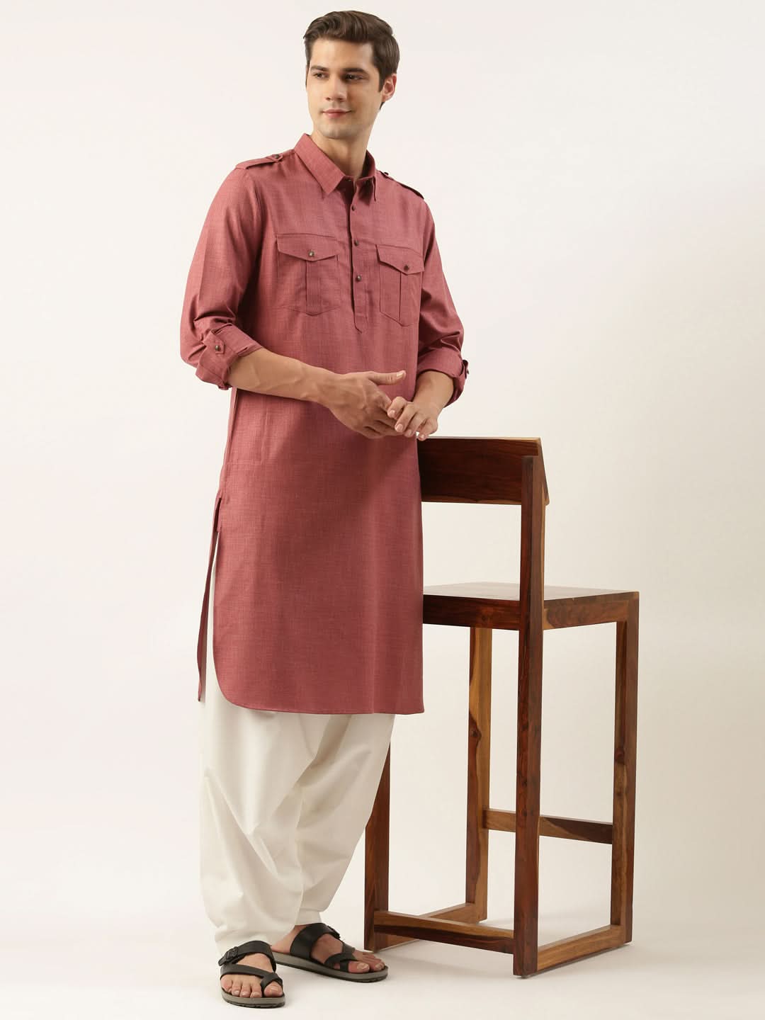 Burgundy Pure cotton Pathani with Salwar