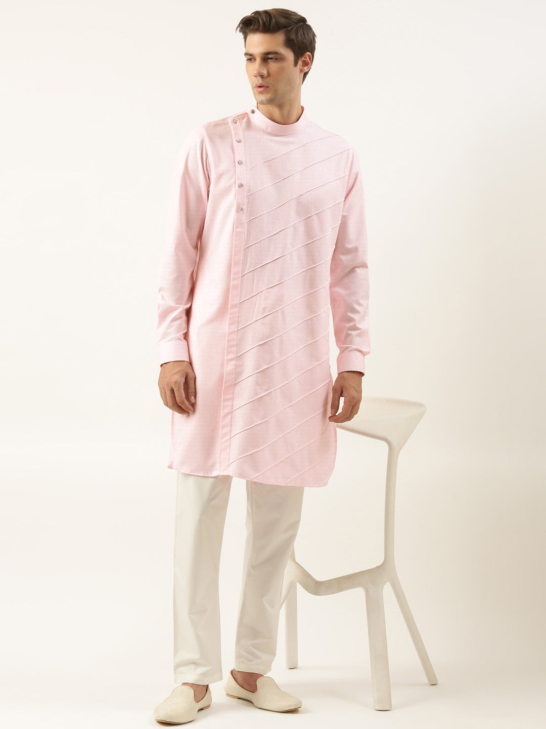 Light Pink Pintux Cotton Side Open Kurta Set