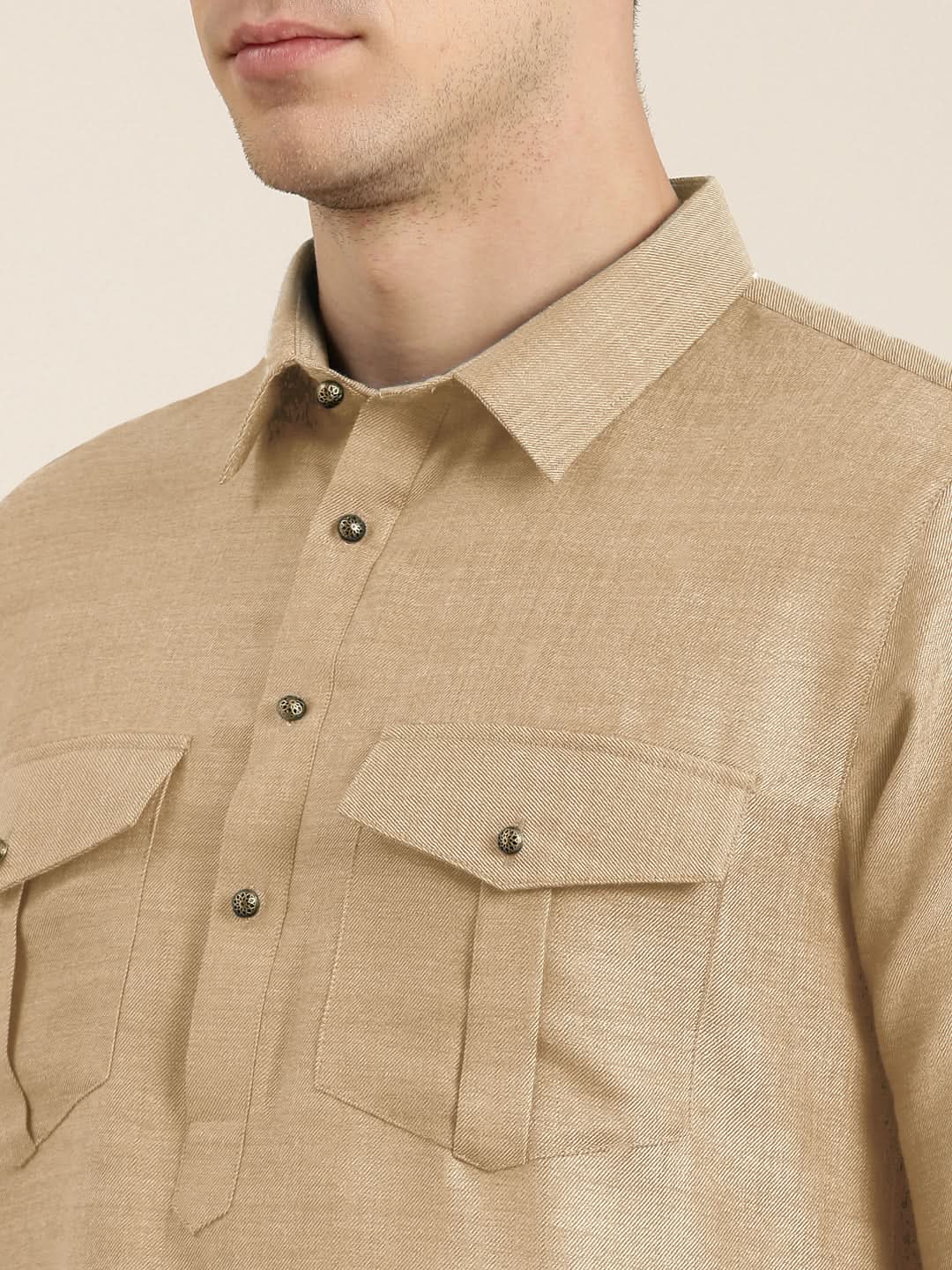 Beige cotton Pathani with Salwar