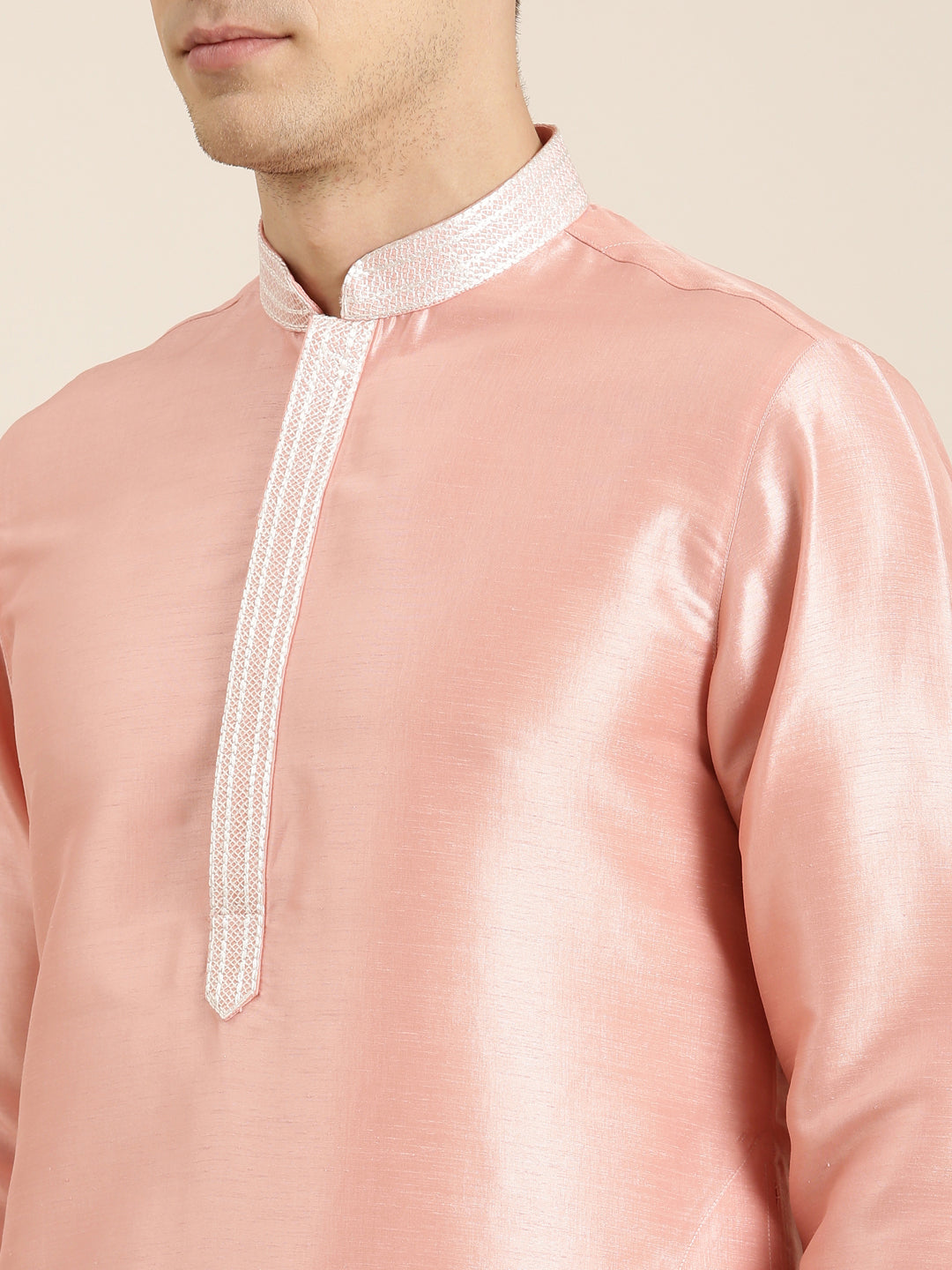 Peach Silk Embroidery Kurta Set