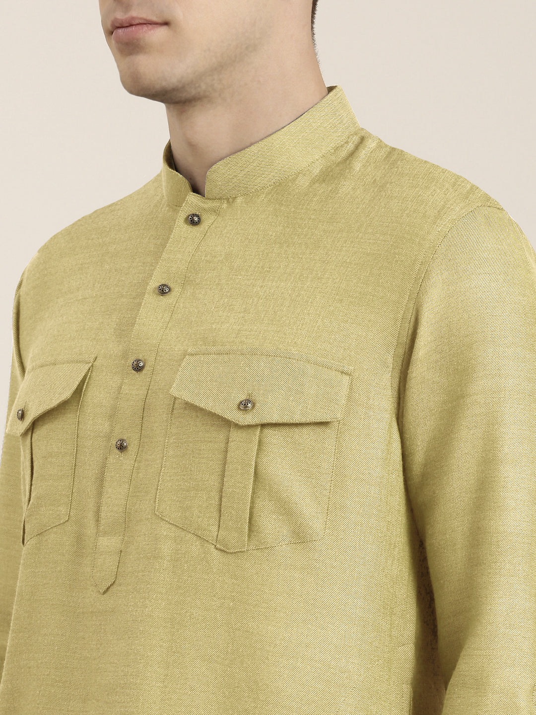 Greenish Beige cotton Short Pathani