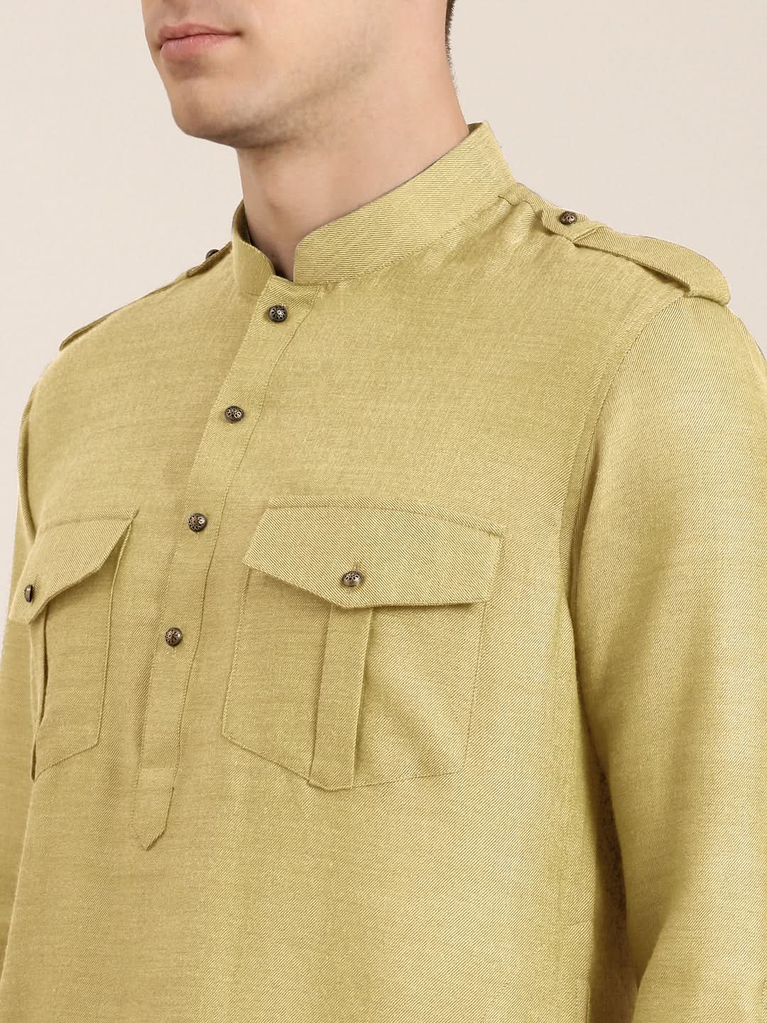 Greenish Beige cotton Short Pathani