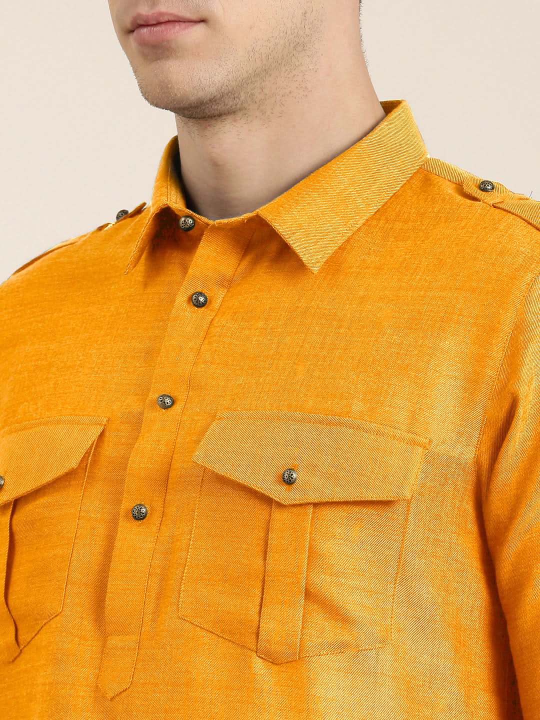 Mustard cotton Pathani with Salwar