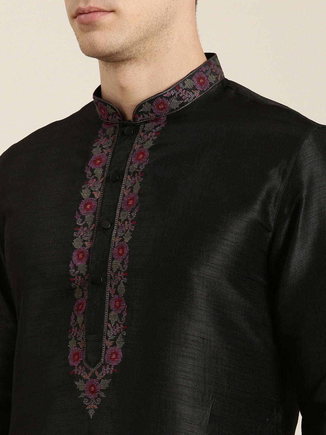 Black Pashmina Embroidered Kurta set