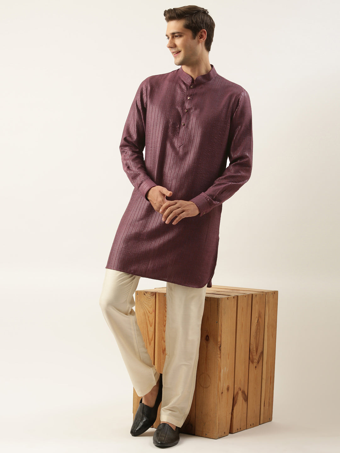 Wine Striped Short Kurta