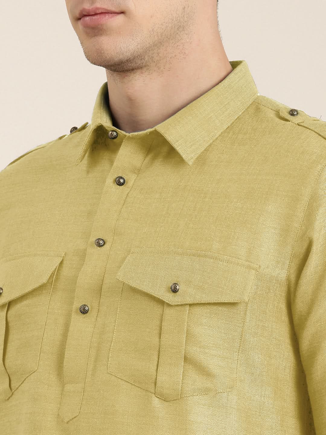 Greenish Beige cotton Pathani with Salwar