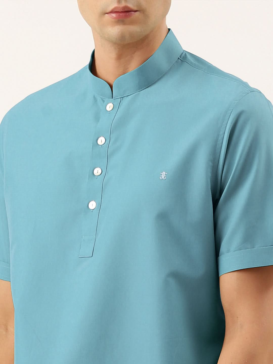 Teal Cotton Short Kurta Set