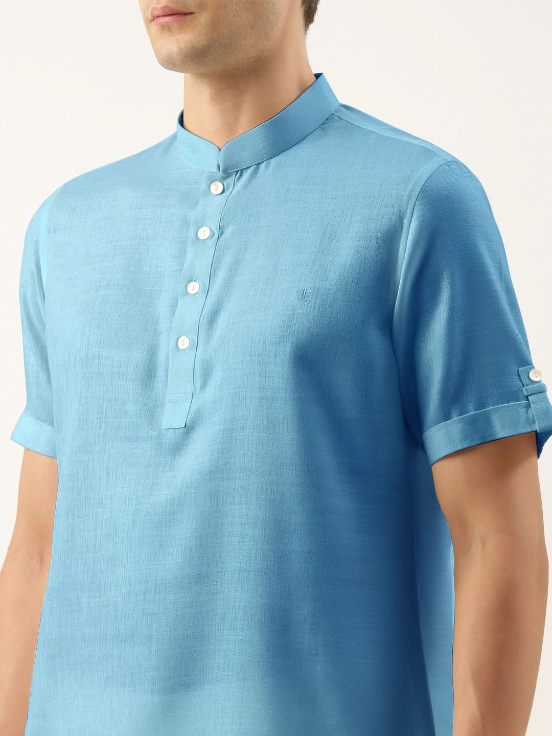 Light Blue Cotton Short Kurta Set