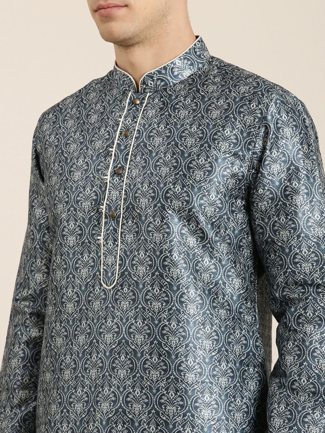 Blue Indigo Damask Dabu Print Kurta Set