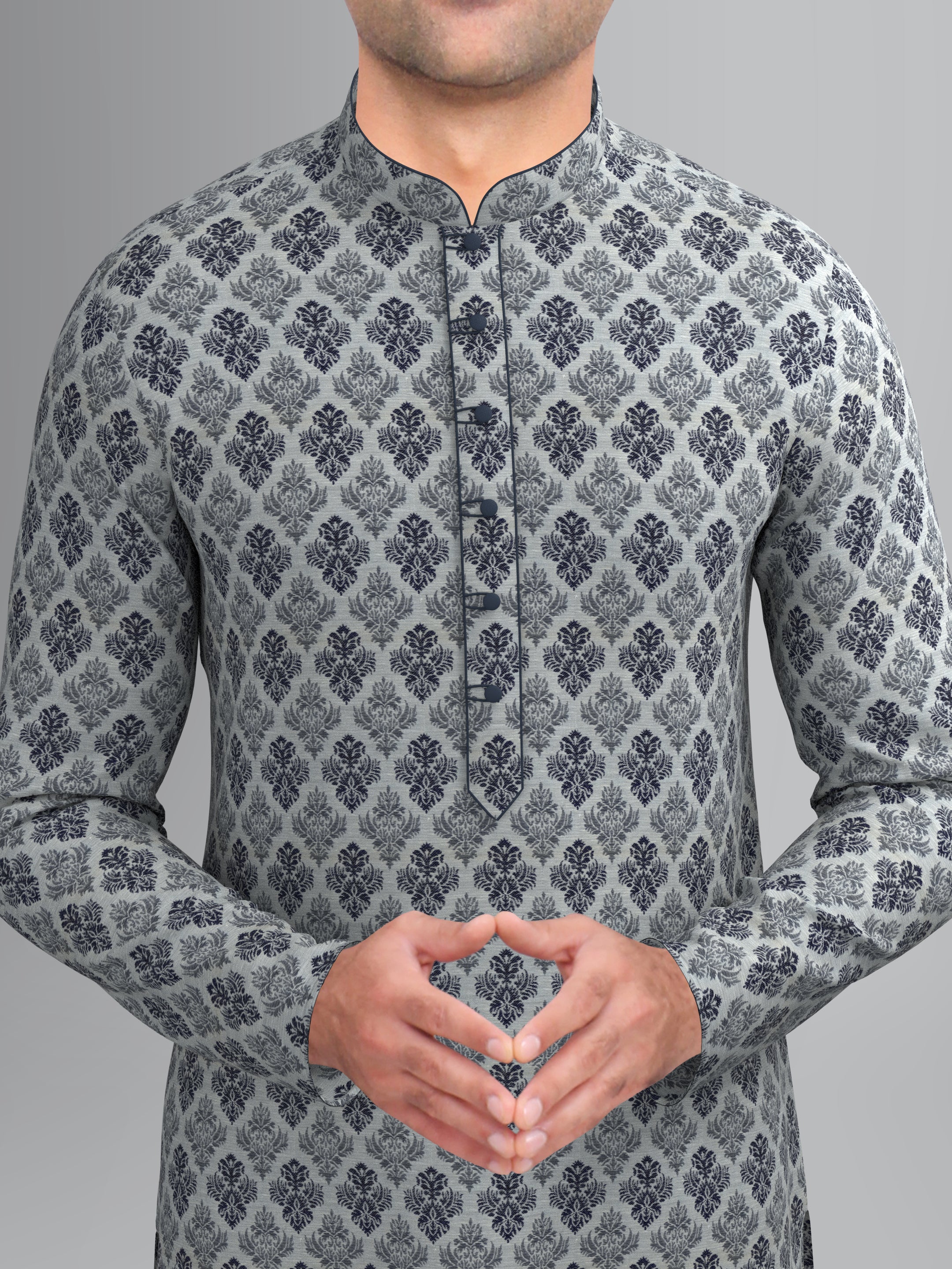 Ivory with Navy Blue Chanderi Silk Kurta Set
