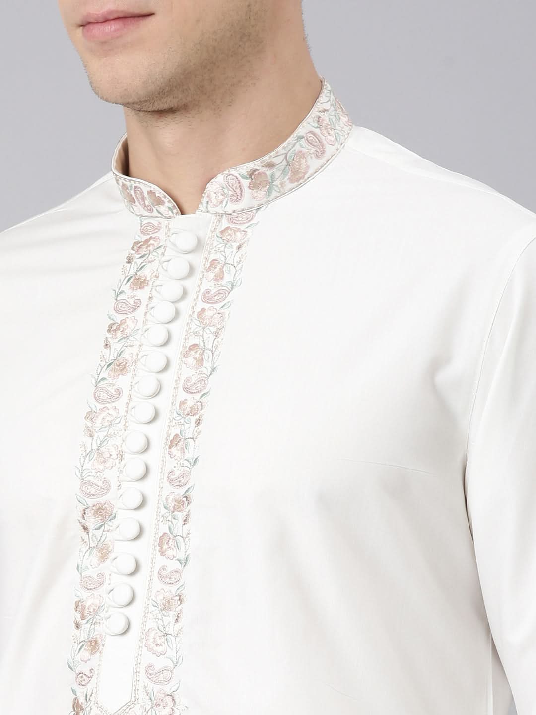 Off White Embroidered Kurta Set