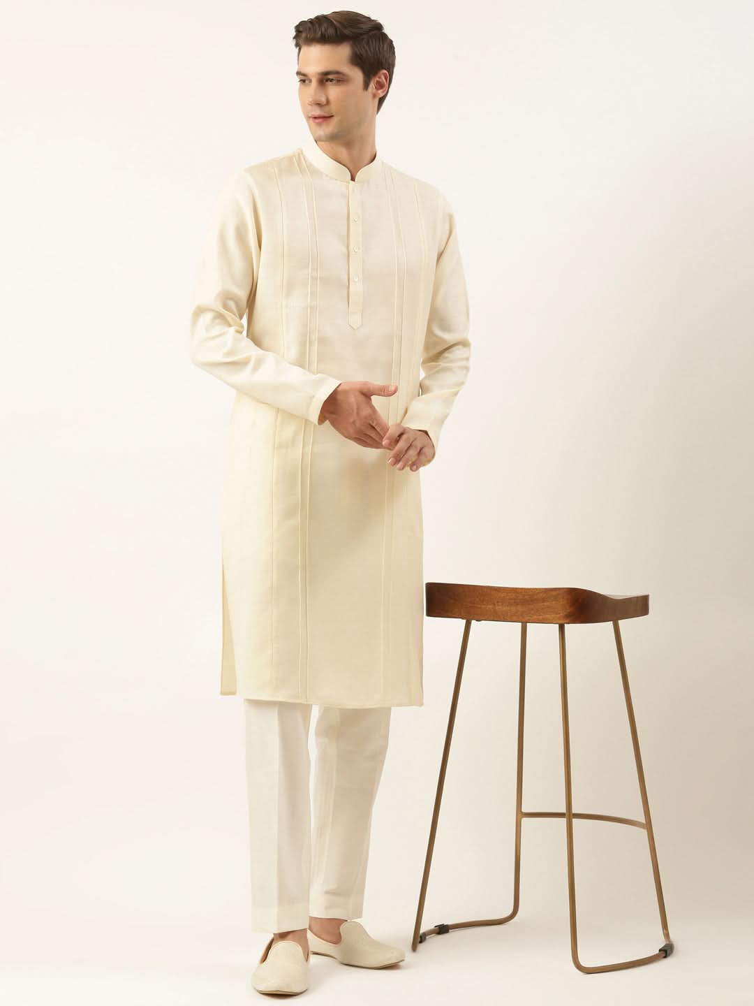 Cream Cotton Pintux Kurta Set