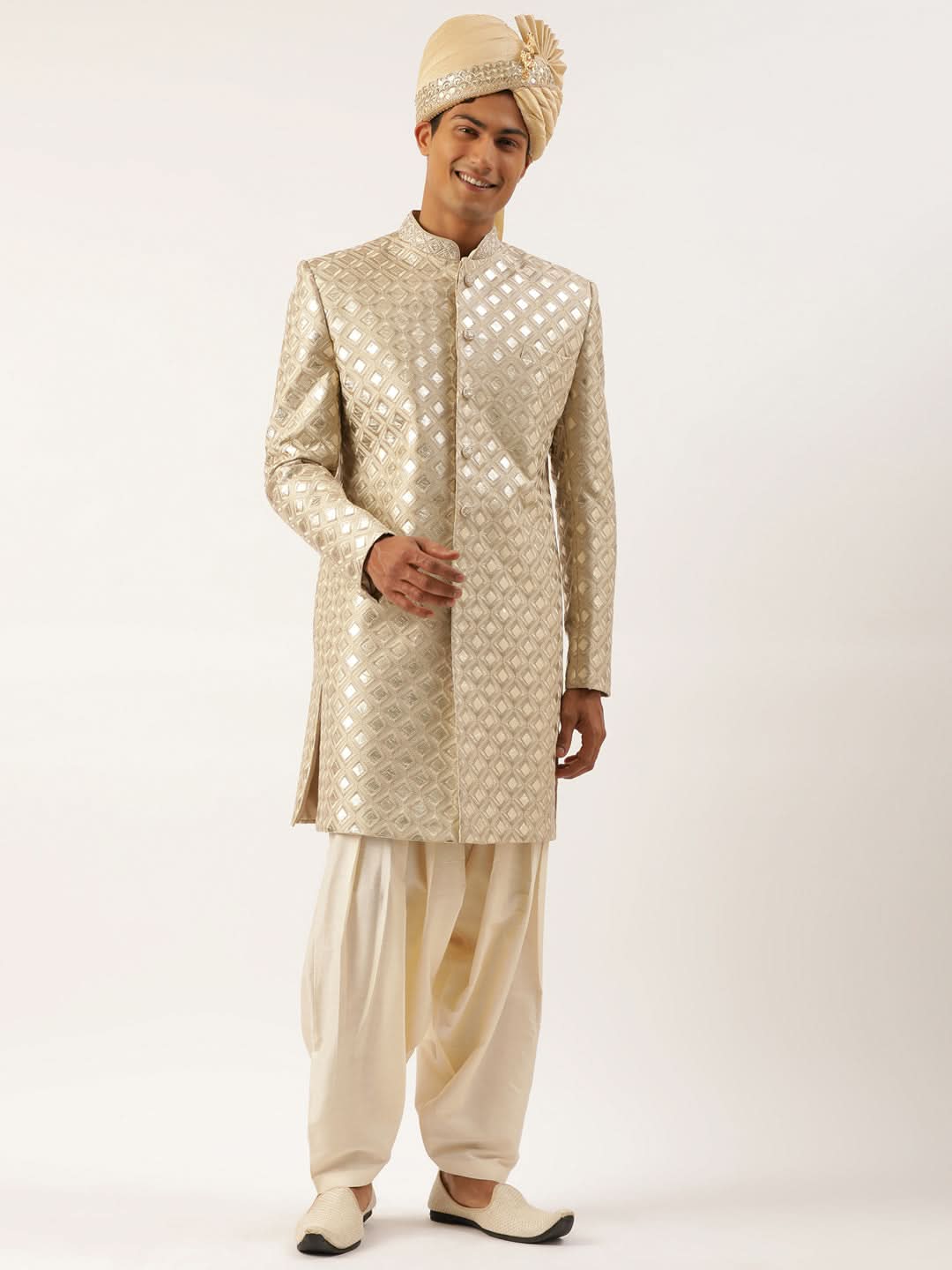 Beige Gold Embriodered Indowestern