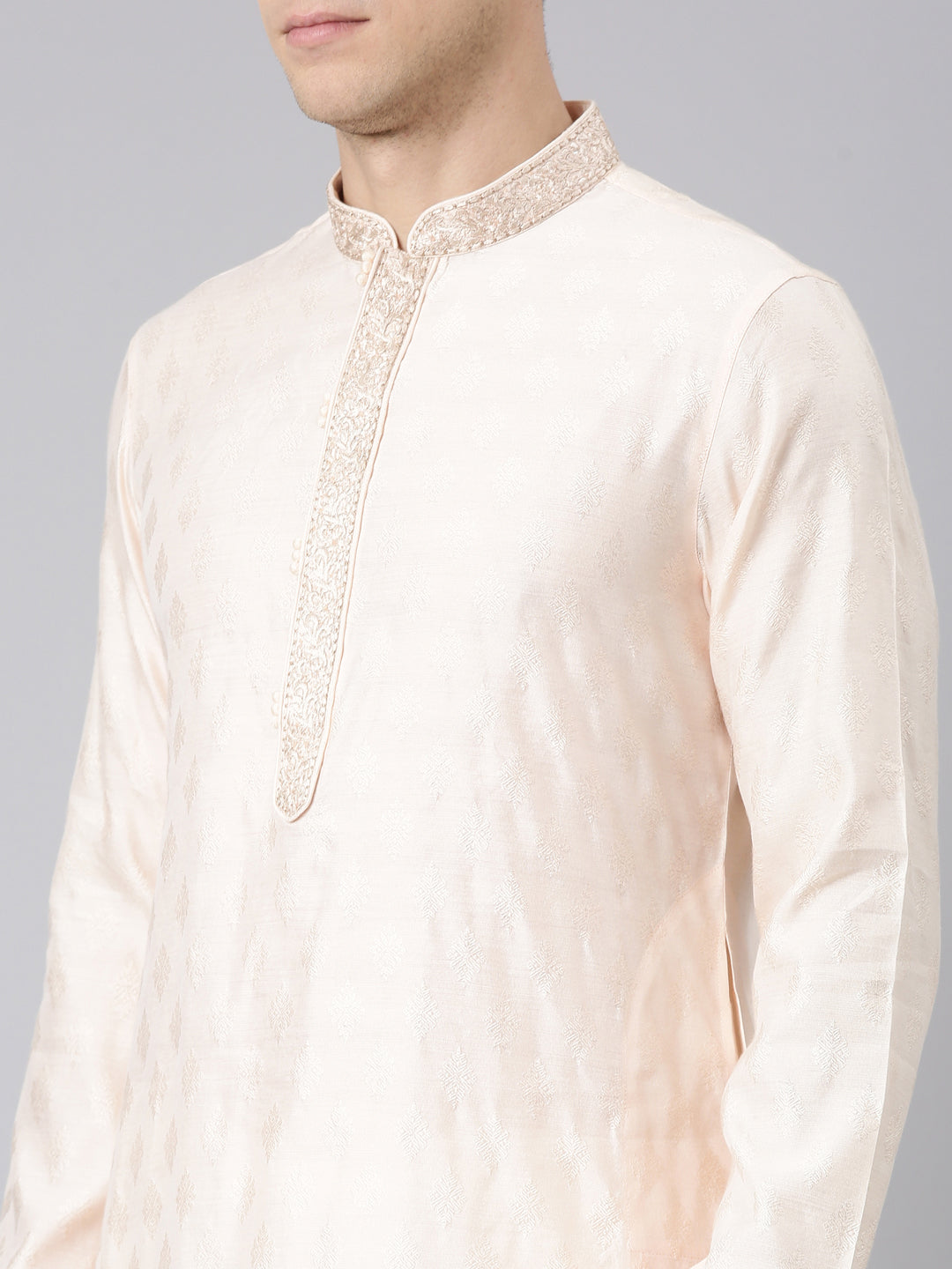 Peach Jacquard Kurta Set