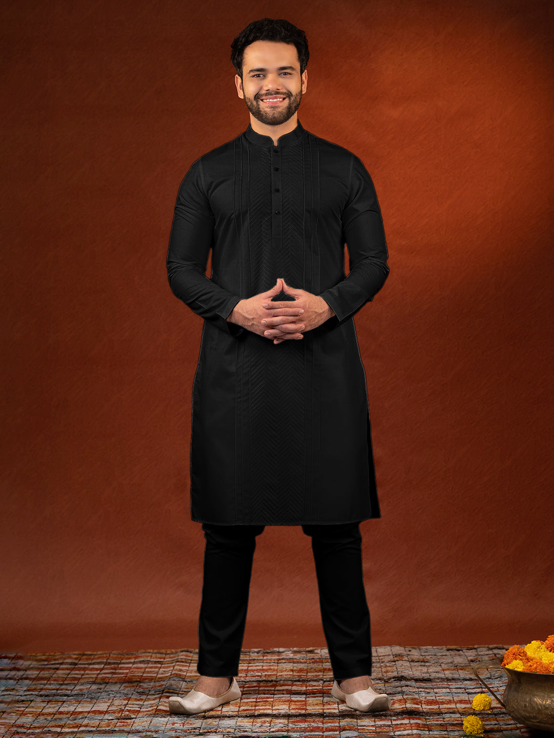 Black fine Cotton Embroidered Short Kurta Set