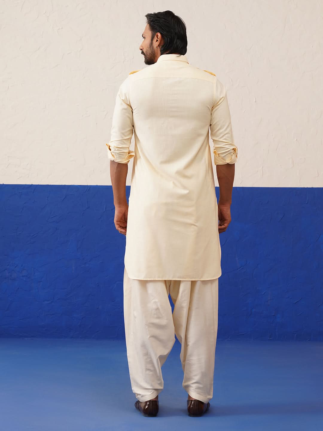 Cream Pure Cotton Pathani With Salwar Set