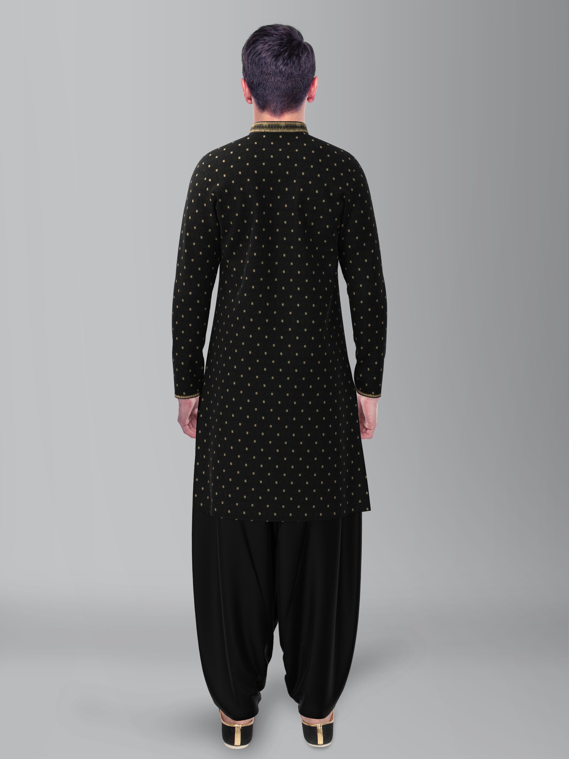 Black Chanderi Front Open Kurta Set