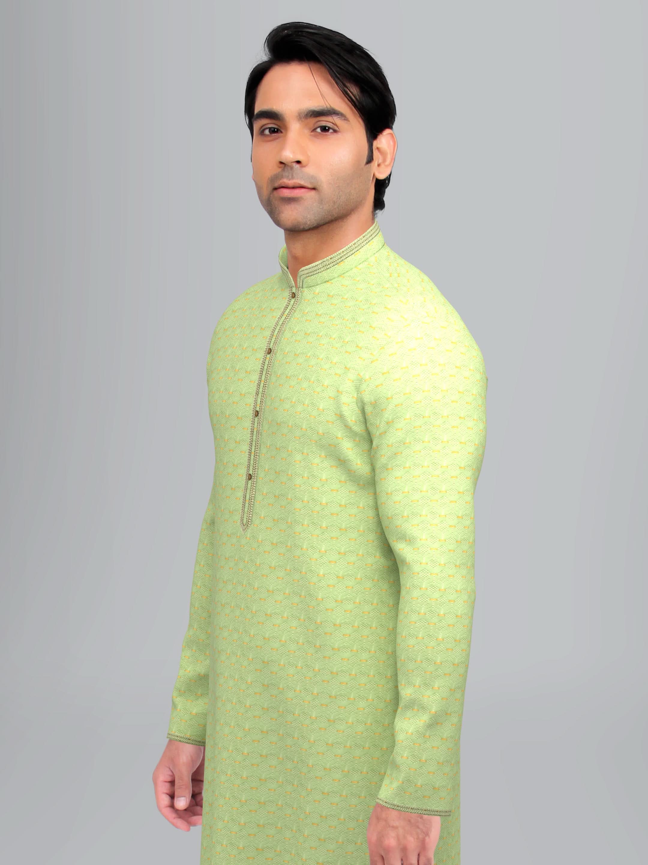Green-Gold Jacquard Kurta Set