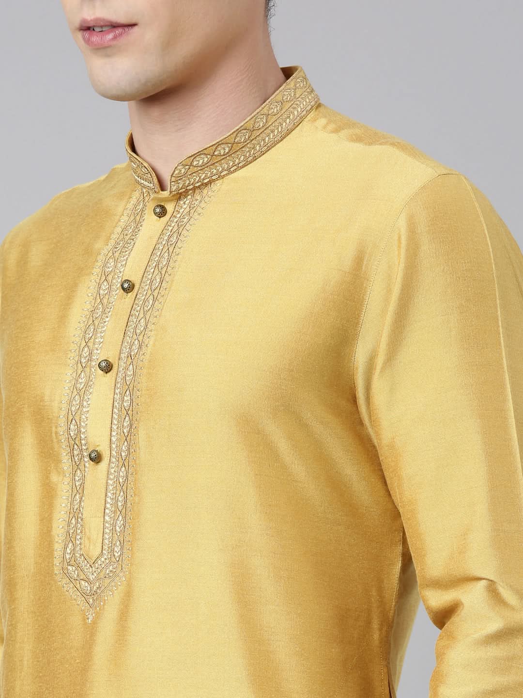 Haldi Silk Embroidery Kurta Set