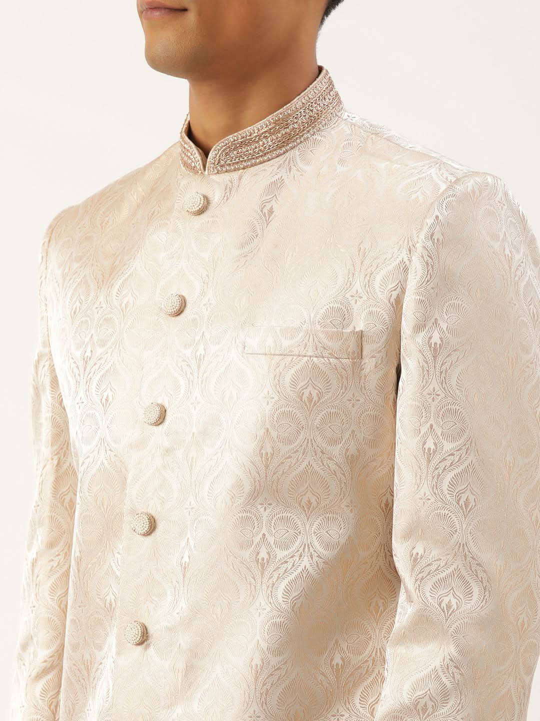 Ivory Gold Jacquard Achkan Set