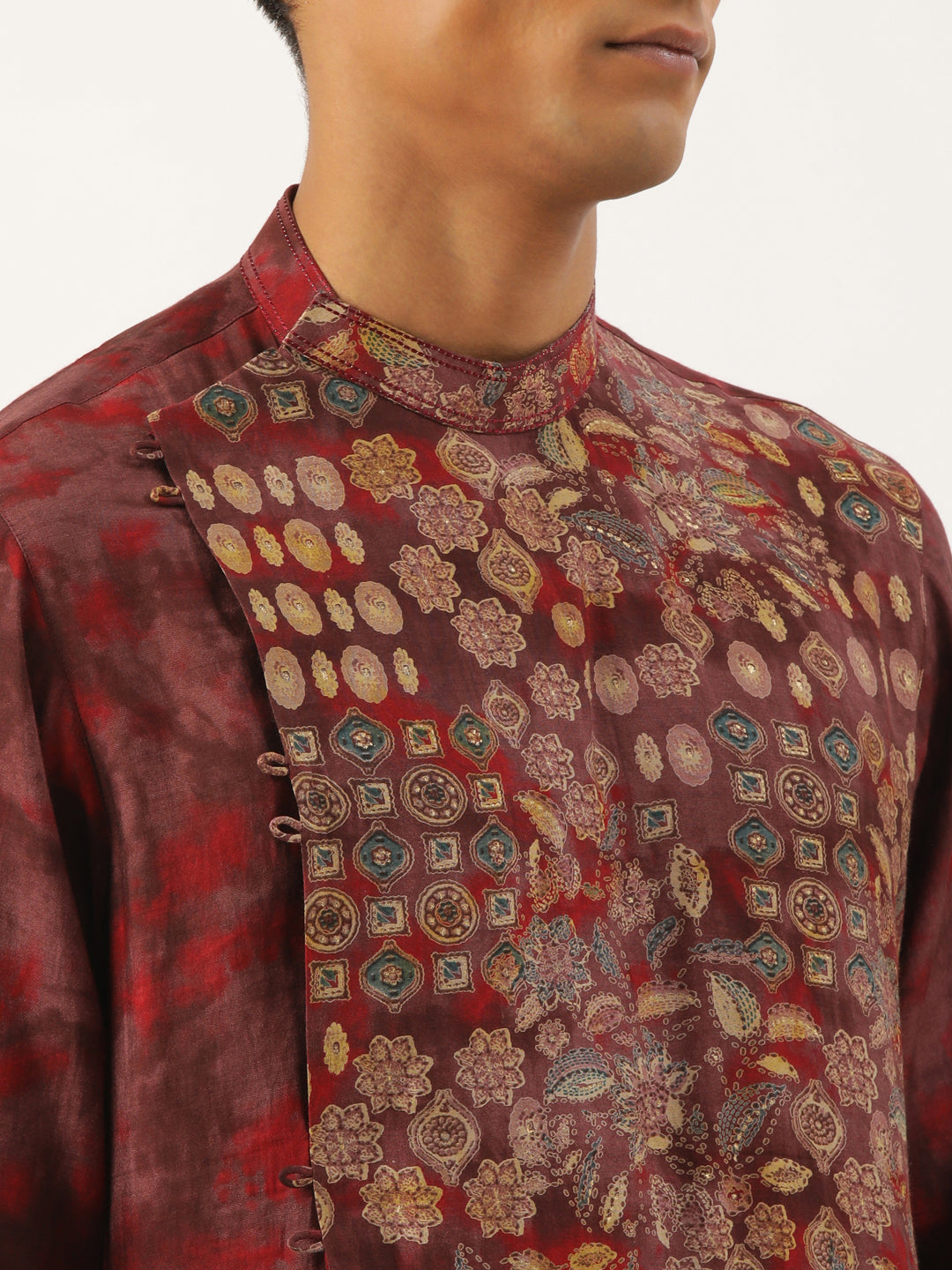 Maroon Printed Angrakha Kurta Set