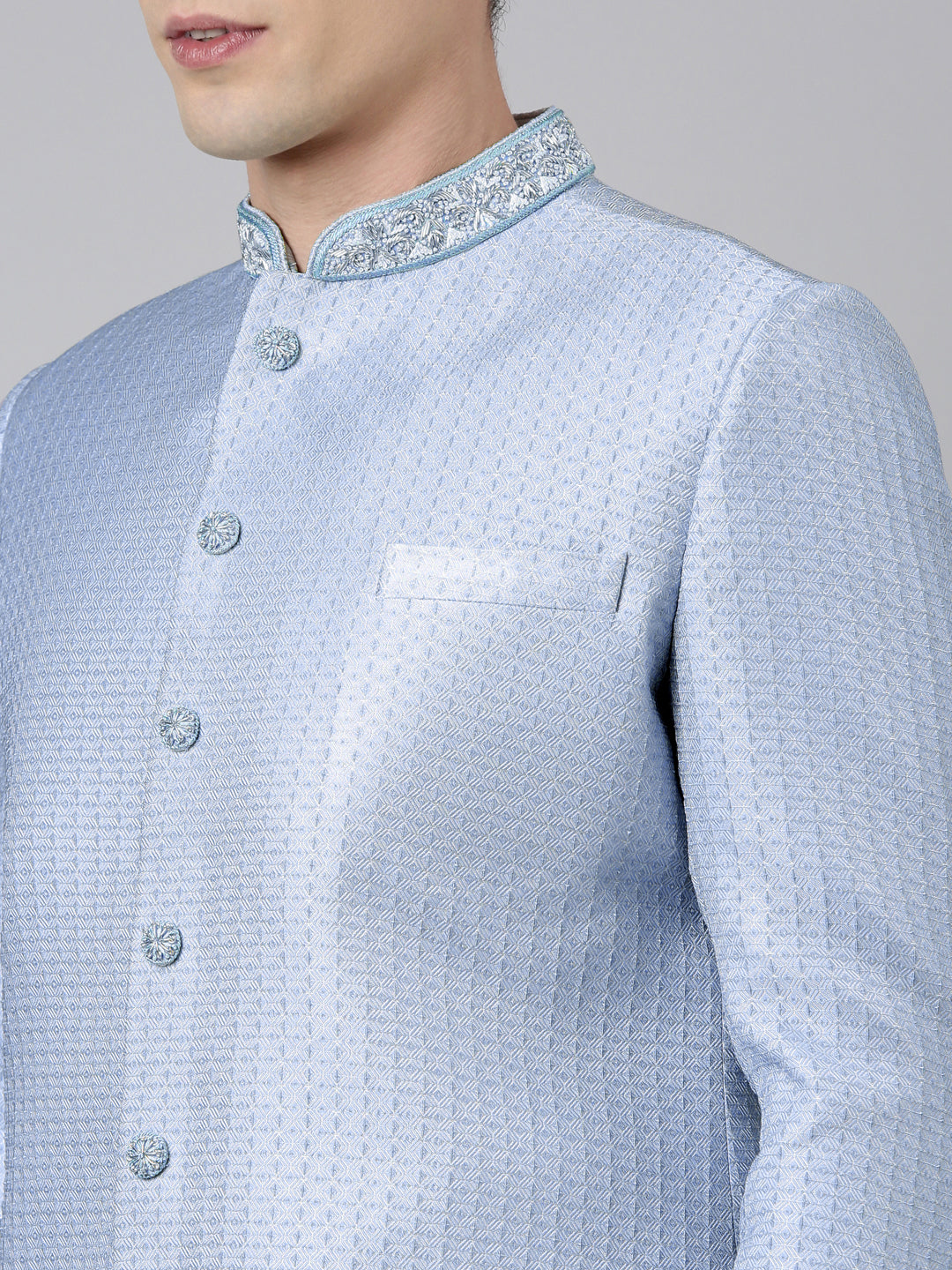 Powder Blue Jacquard Achkan