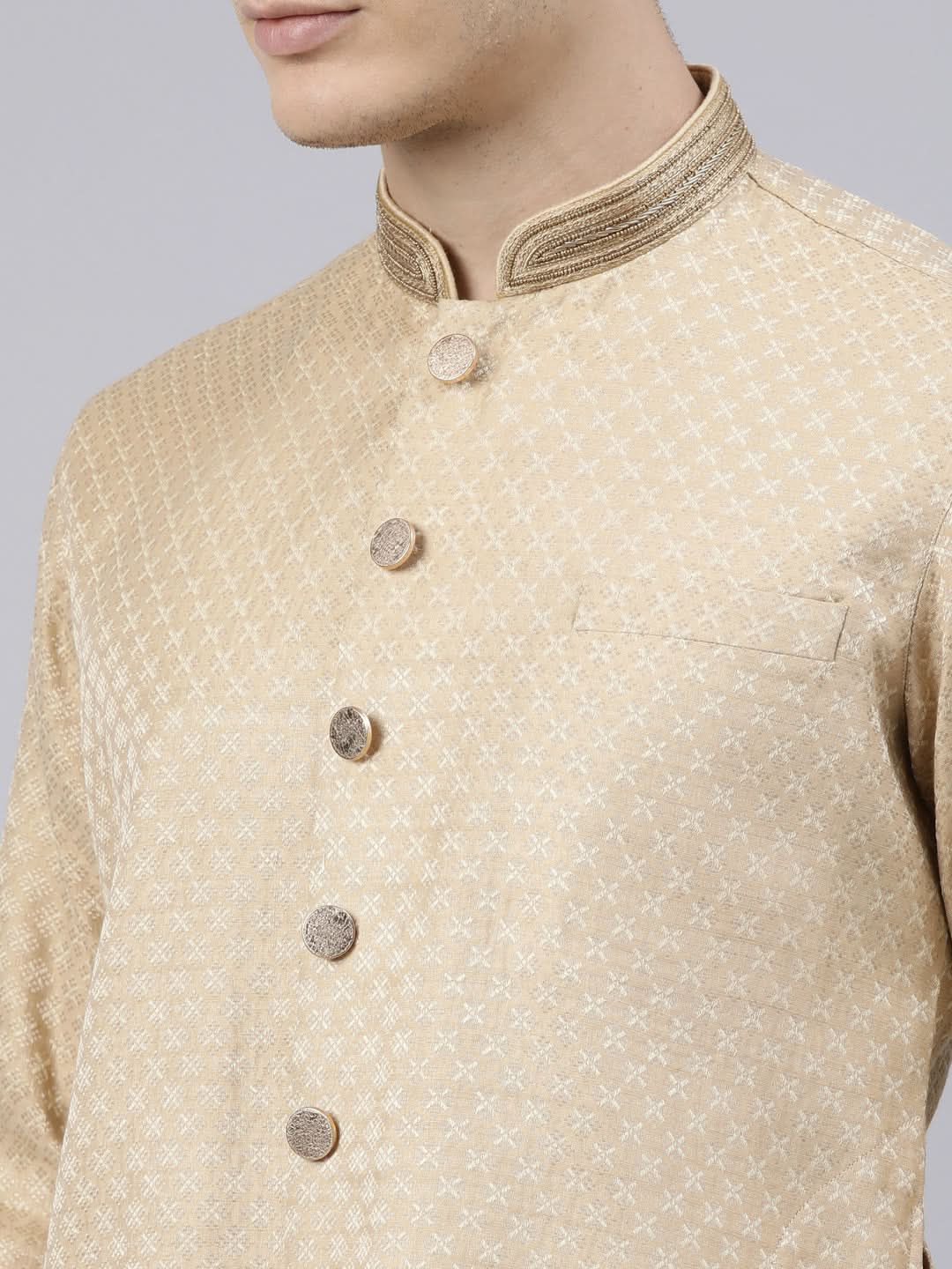 Gold Diamond Booti Front Open Kurta Set