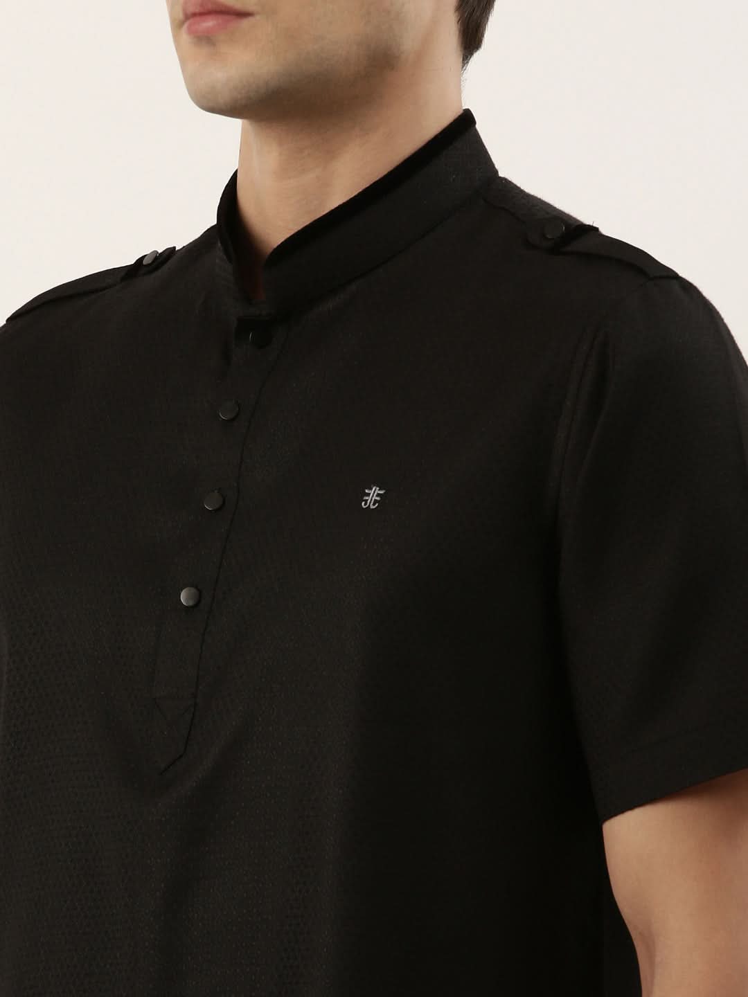 Black Fine Cotton Short Kurta