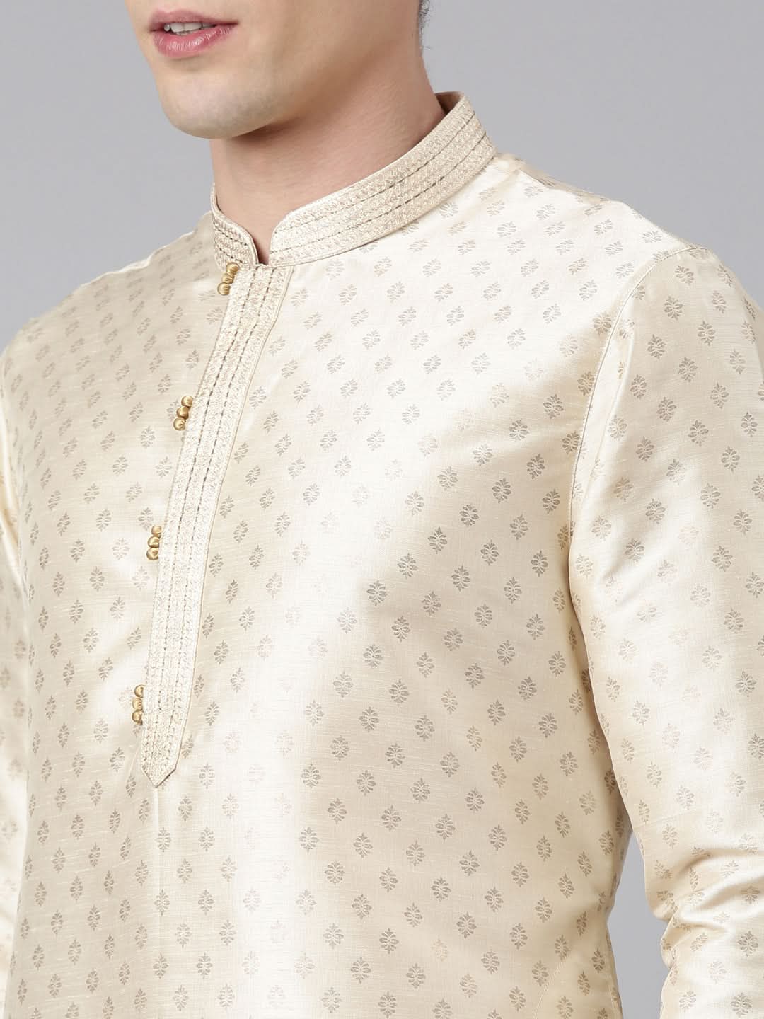 Cream Silk Gold Printed Kurta Set