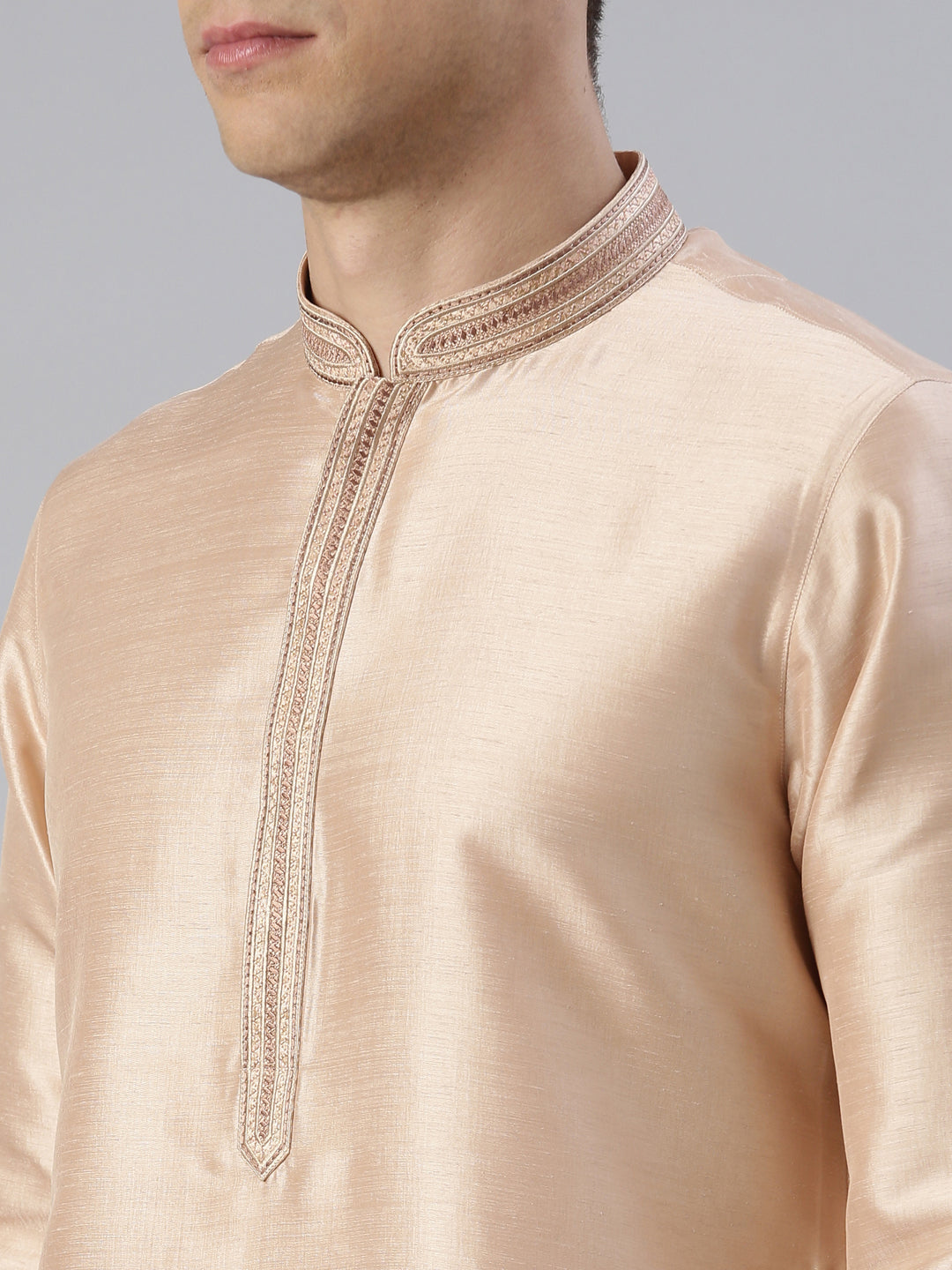 Peach art Silk embroidered kurta Set