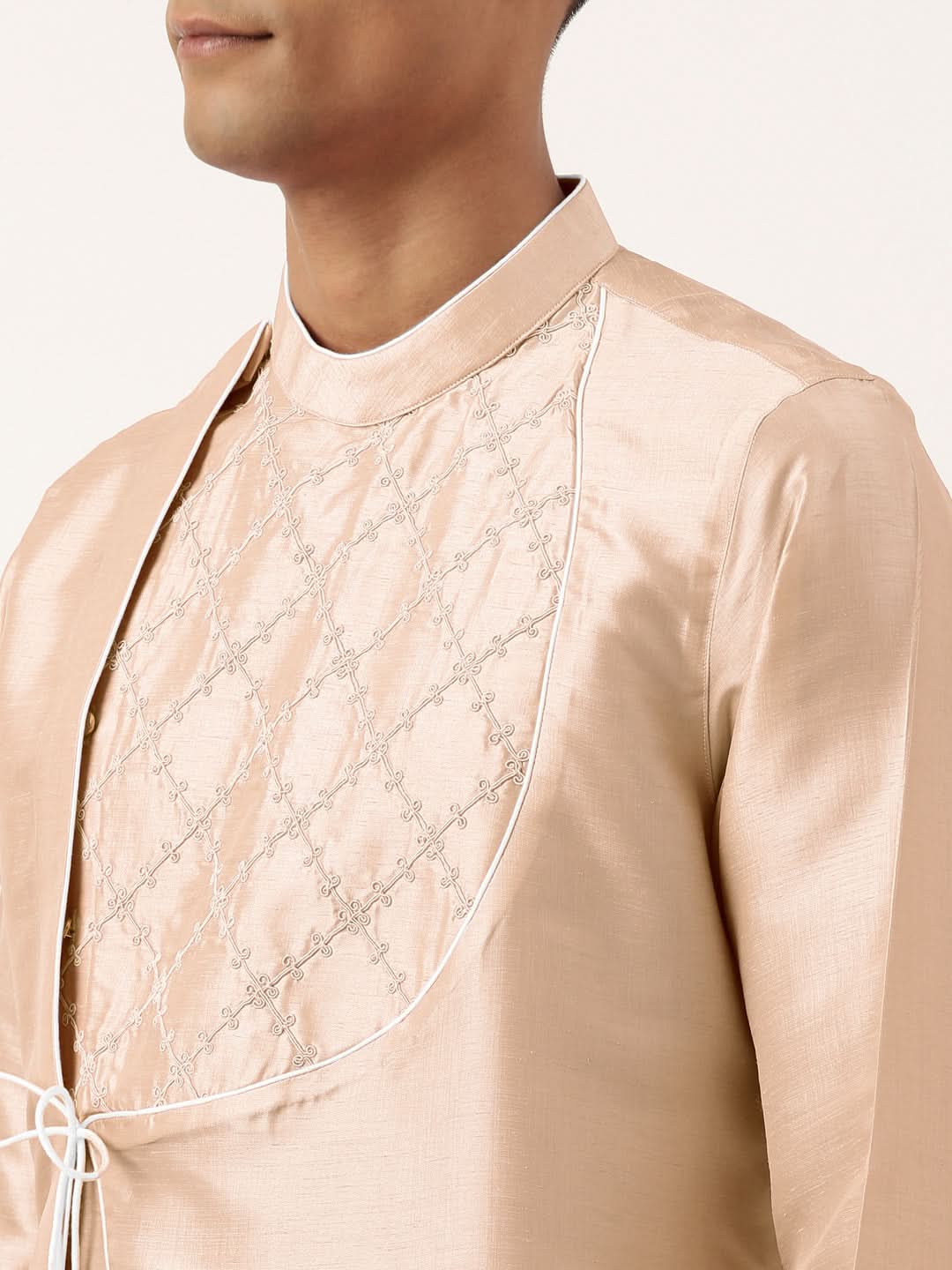 Peach Embroidery Angrakha Kurta Set