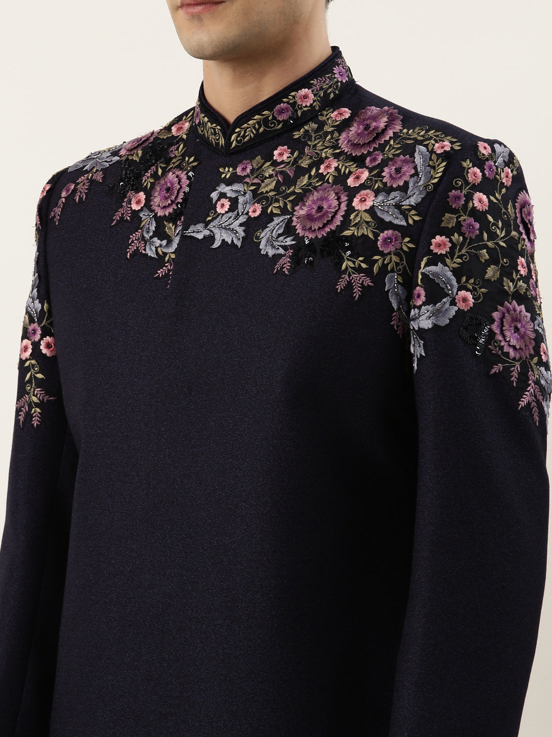 Wine Floral Embriodered Indowestern