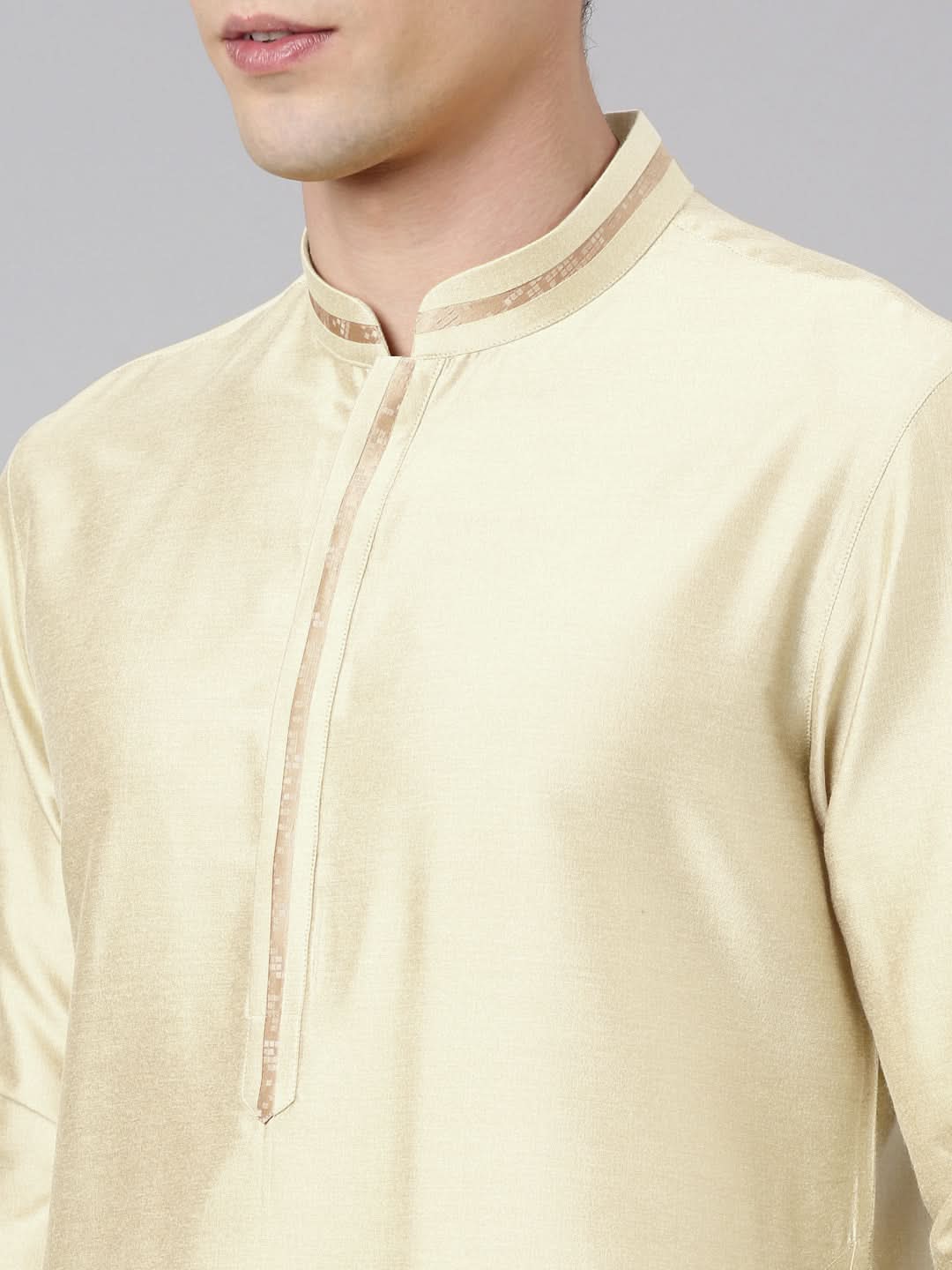 Beige Jacquard Jacket With Kurta Set