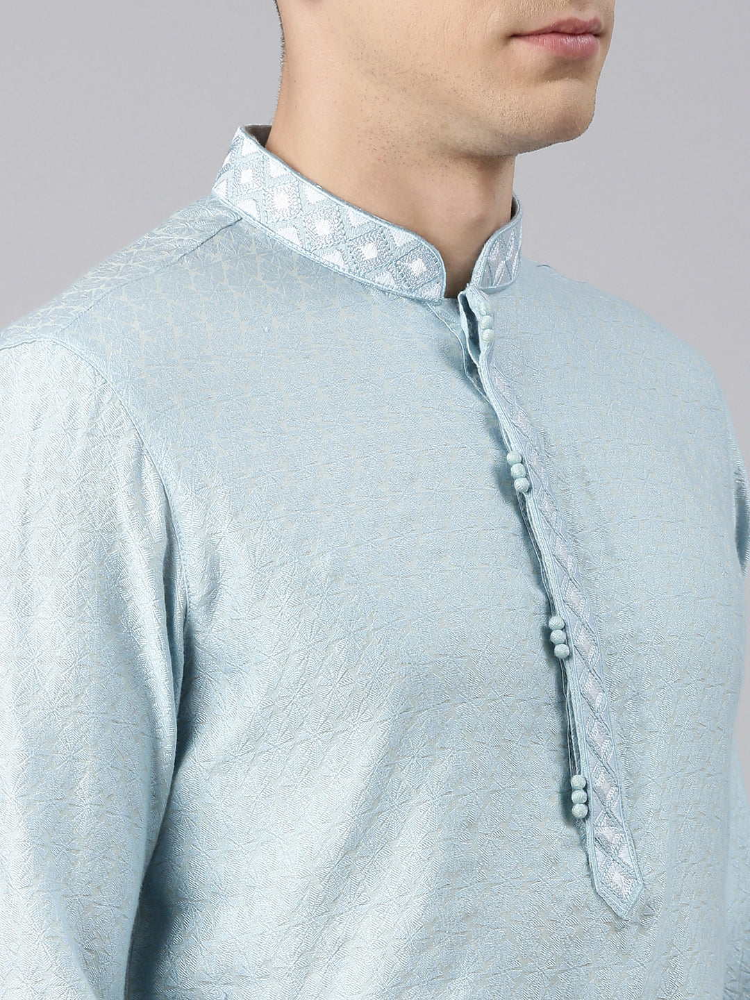 Light blue Jacquard Neck Embroidery Kurta