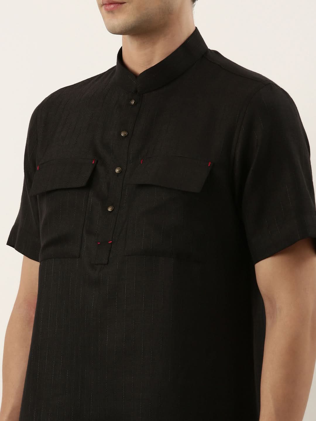 Black Cotton Short Kurta