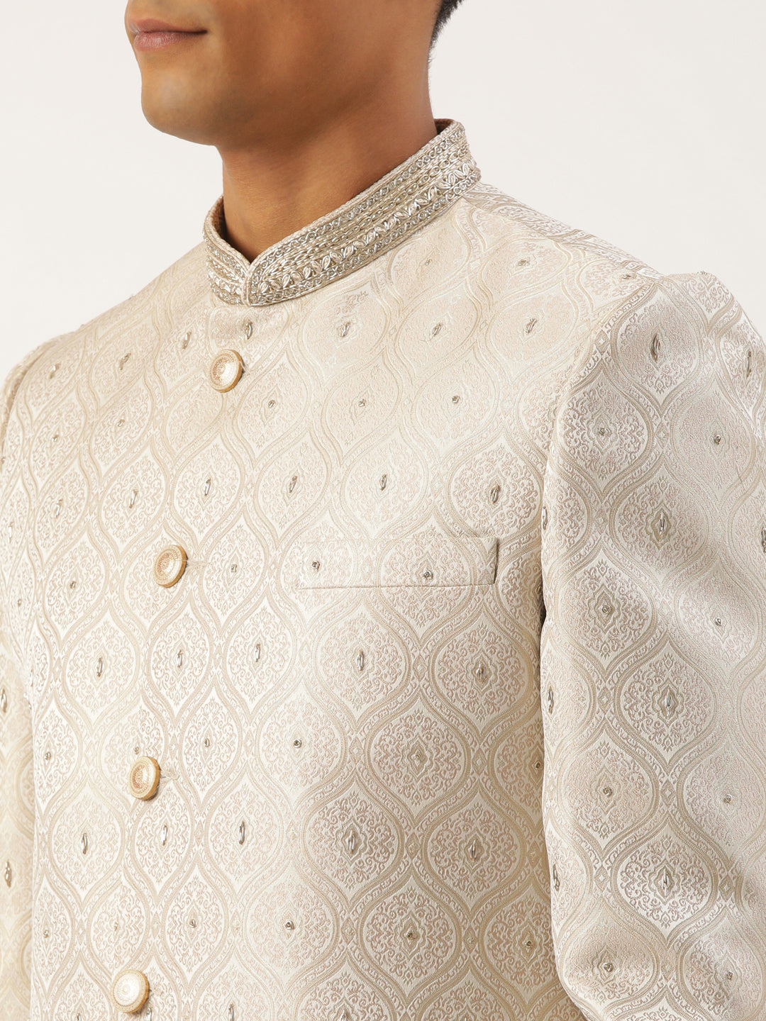 Ivory Jacquard Indowestern Set