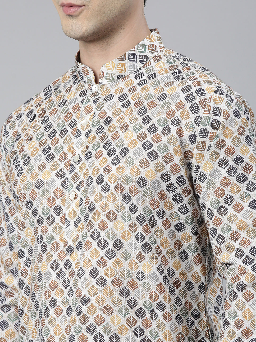Beige Leaf Printed Kurta Set