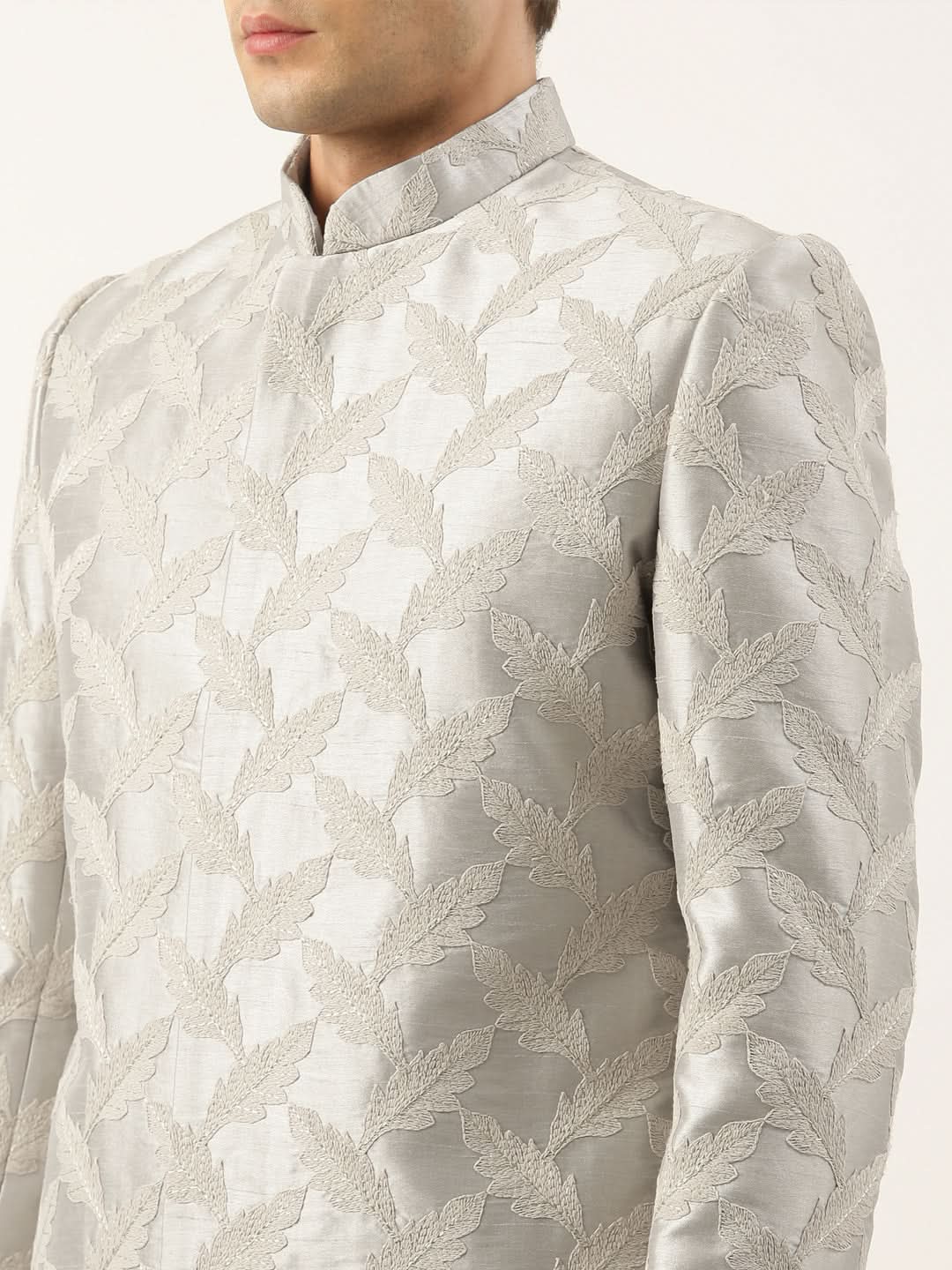 Grey Thread Embroidered Achkan