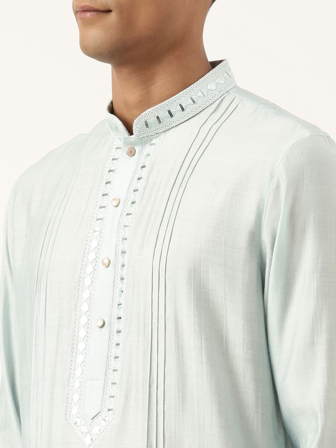 Sky Blue Mirror Embroidered Kurta Set