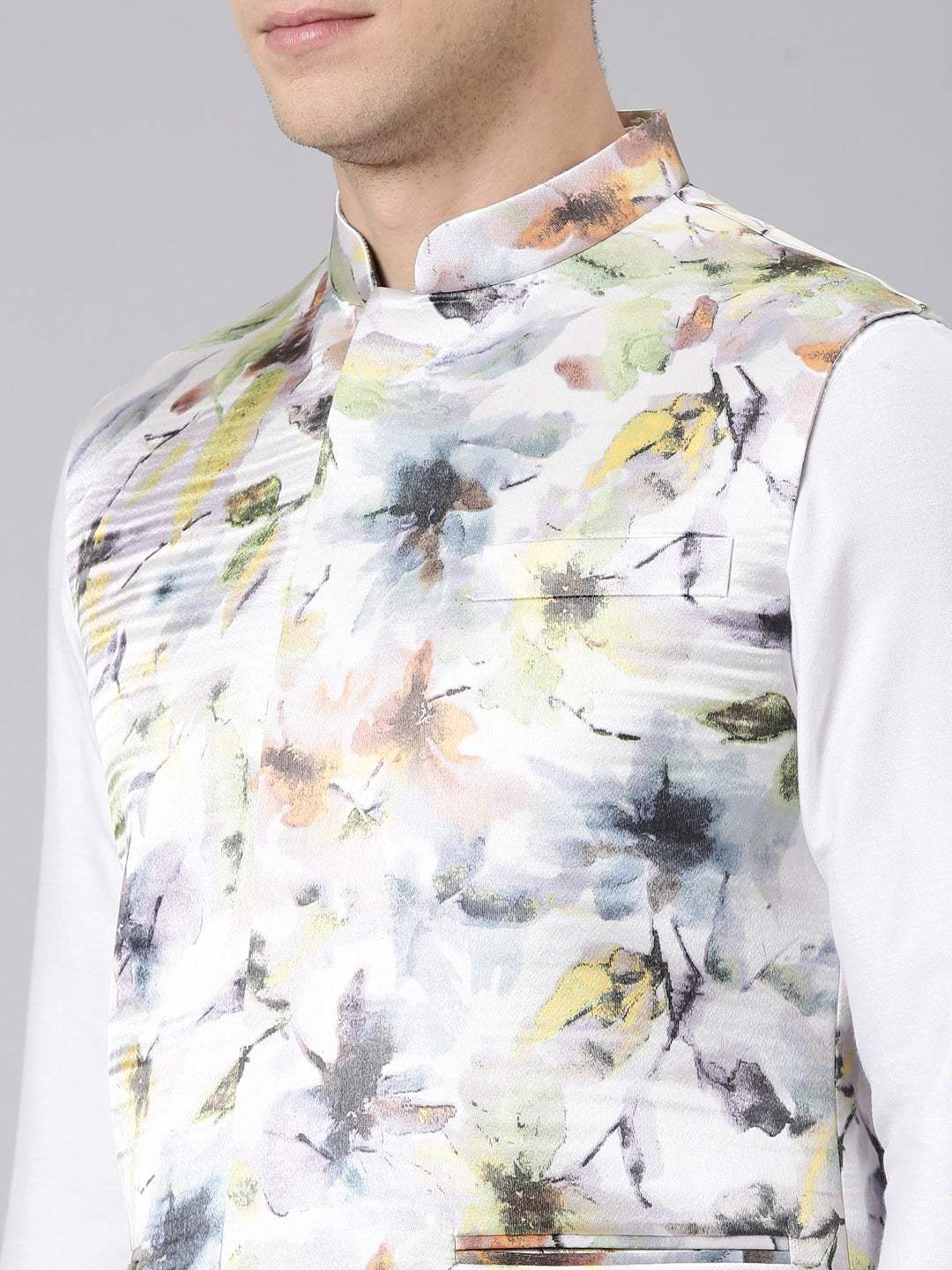 Floral Print Jacket With white Short kurta