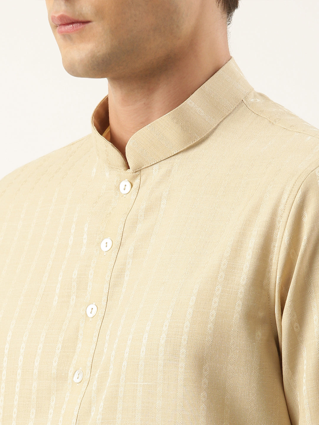 Light Beige Striped Short Kurta