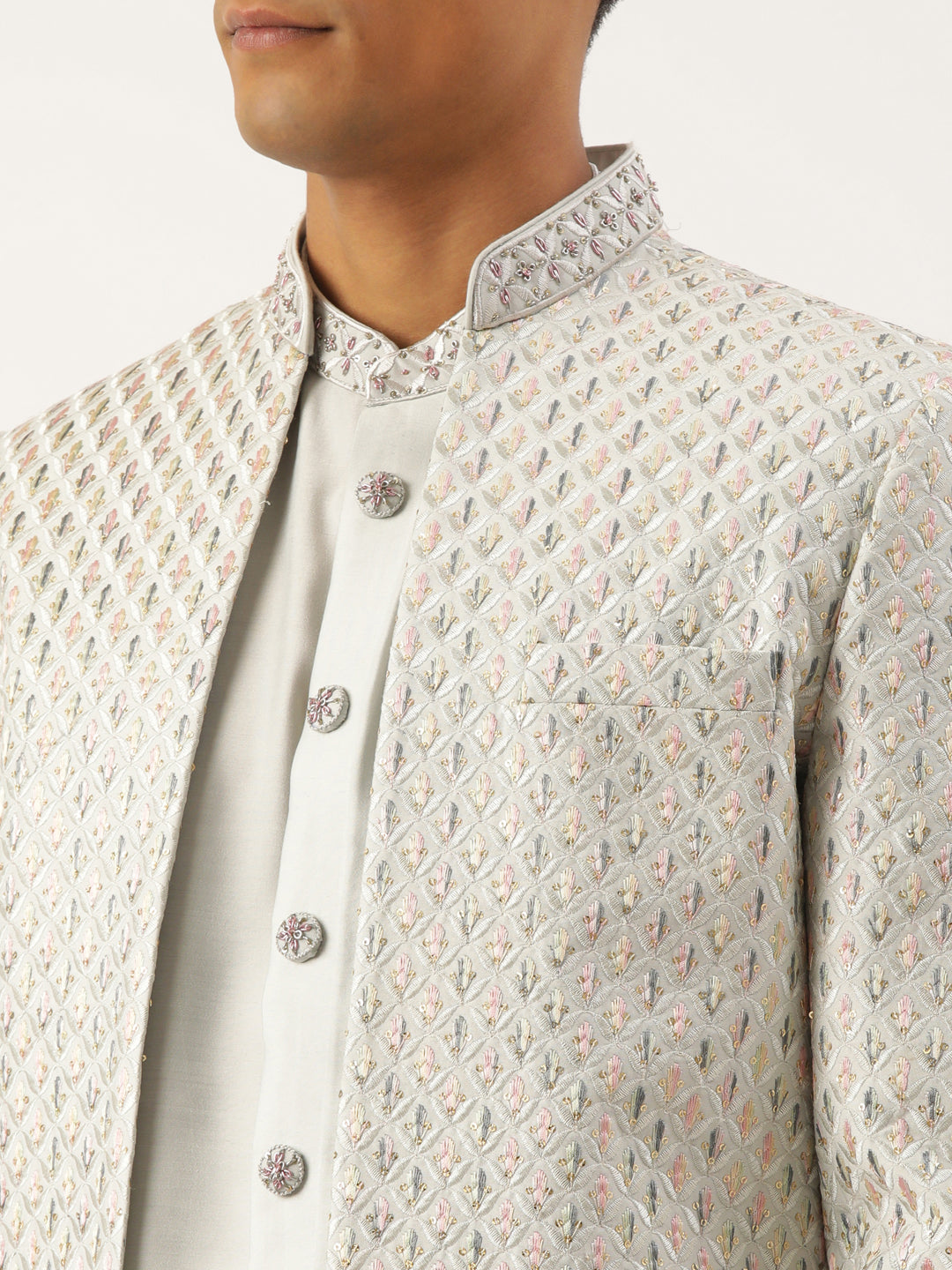 Light Blue Embriodered Indowestern With Kutra