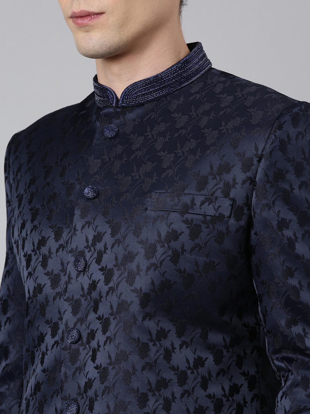 Navy Jacquard Achkan