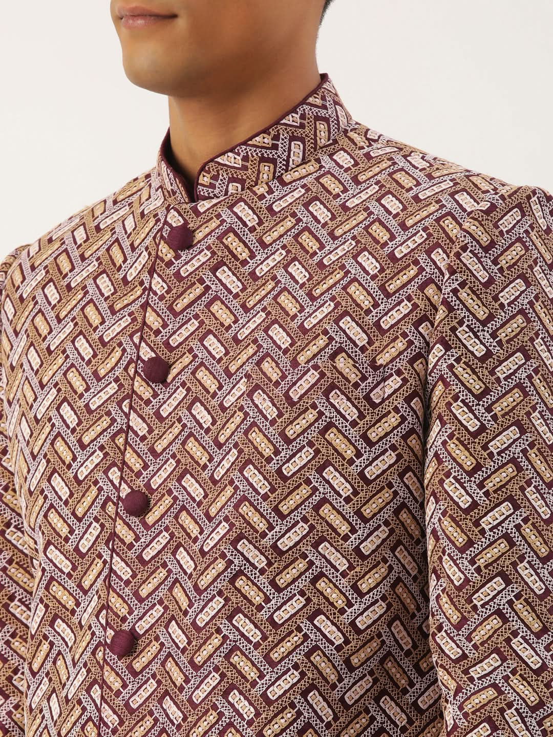 Wine Chikankari Embroidered Indo