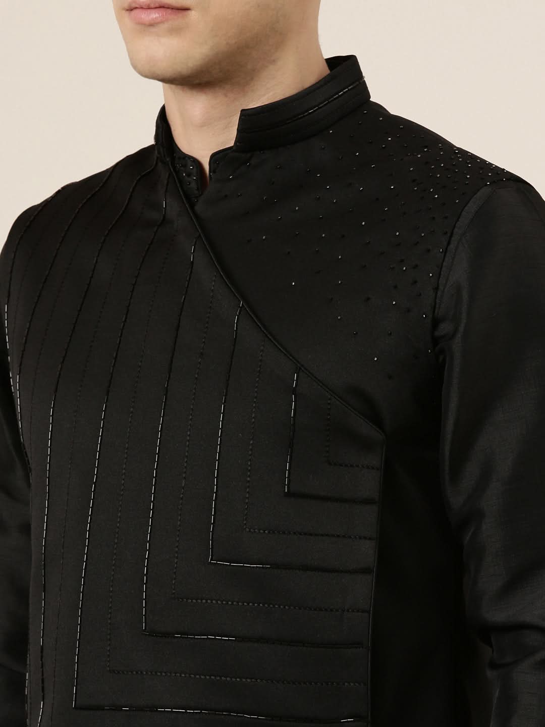 Black Angrakha Jacket Kurta Set