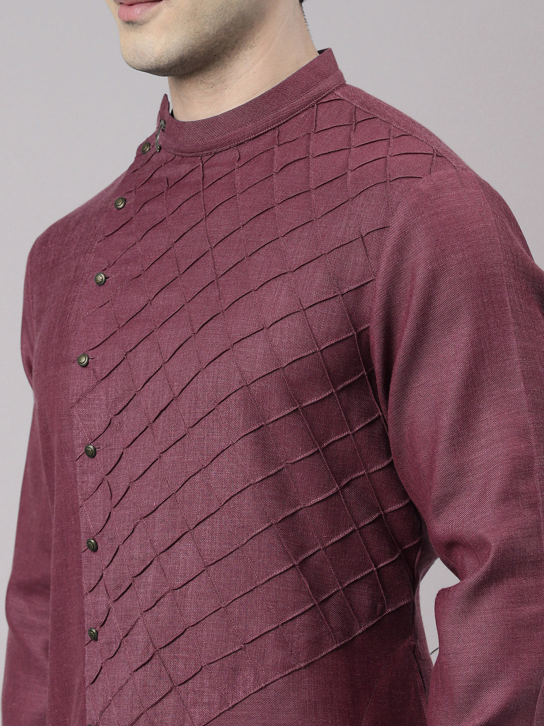 Wine Angrakha Kurta Set